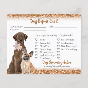 Copper Glitter Dog Grooming Report Card Flyer