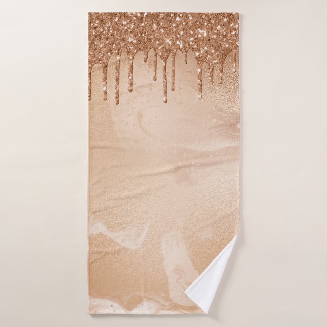 Copper Glitter Rain on Blush Copper Metal Marble Bath Towel Set (Bath Towel)