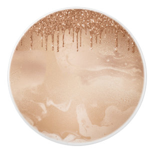 Copper Glitter Rain on Blush Copper Metal Marble Ceramic Knob