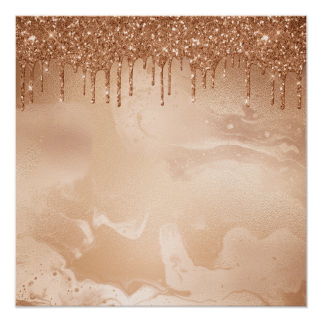 Copper Glitter Rain on Blush Copper Metal Marble Poster (Front)