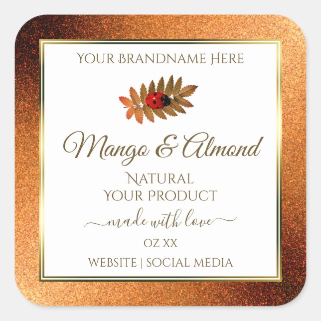 Copper Glitter White Product Labels with Ladybug (Front)