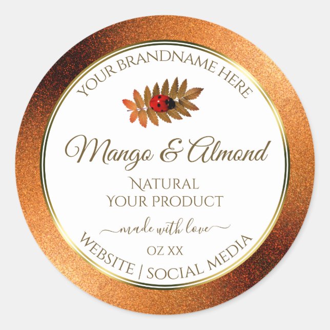 Copper Glitter White Product Labels with Ladybug (Front)