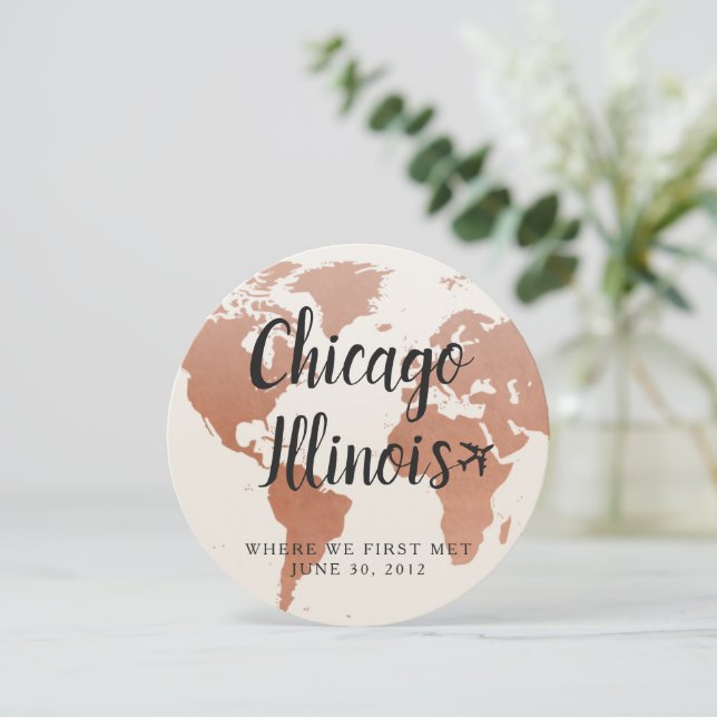 Copper Globe Favourite Cities Table Name Card (Standing Front)