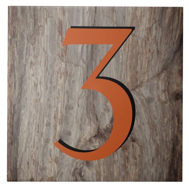 Copper Glow House Number Tile 3 on Grey Stone (Front)