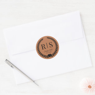Copper Glow Wedding Monogram Initials Classic Round Sticker