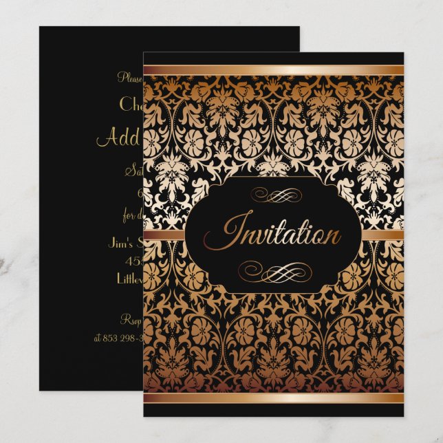 Copper Gold & Black Damask Party Templates (Front/Back)