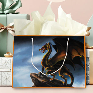 Copper Gold Black Dragon Large Gift Bag