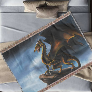 Copper Gold Black Dragon Throw Blanket