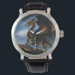 Copper Gold Black Dragon Watch<br><div class="desc">A majestic dragon with copper,  gold and black scales on a cliff edge with blue skies in behind.</div>