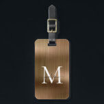 Copper Gold Brushed Metal Script Monogram Glam Luggage Tag<br><div class="desc">Copper Yellow Brass Gold Brushed Metal Script Monogram Cute Bag Tag</div>