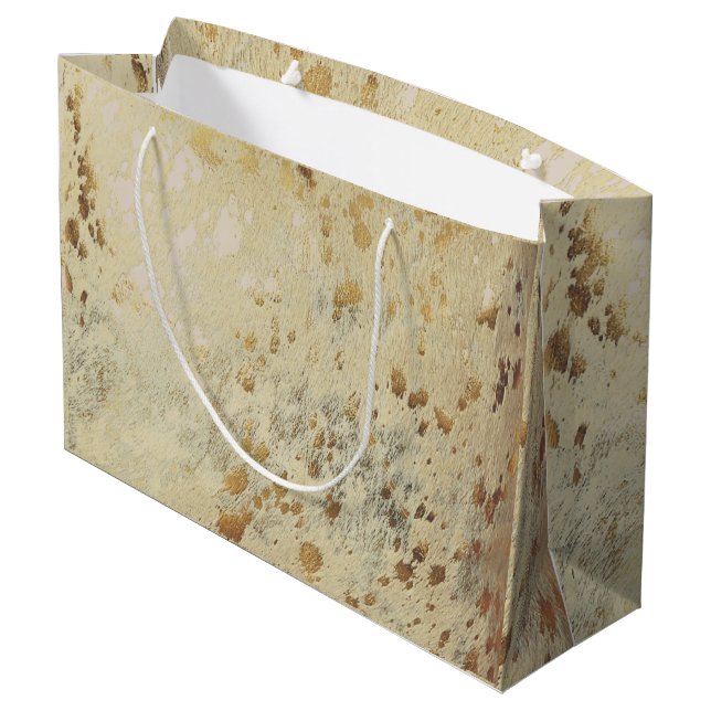 Copper Gold Cowhide Print Metallic Large Gift Bag (Back Angled)