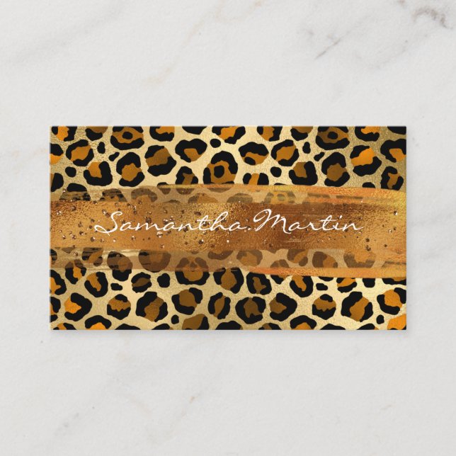 Copper Gold Foil Leopard Brush Stroke Business Card (Front)