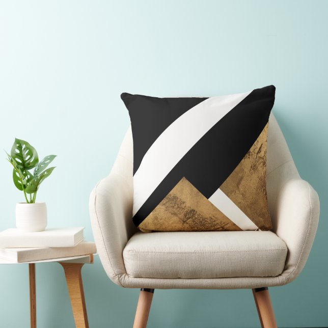 Copper Gold Geometric Black White Cushion (Chair)