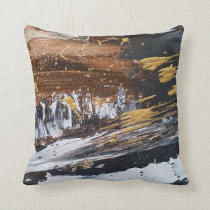 Copper, Gold, Grey, White Long Abstract Art Pillow