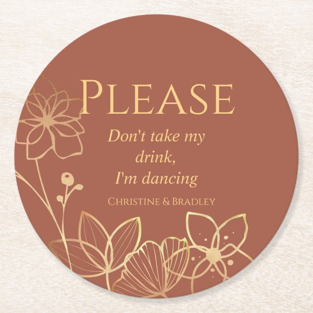 Copper & Gold I'm Dancing Round Paper Coaster (Front)