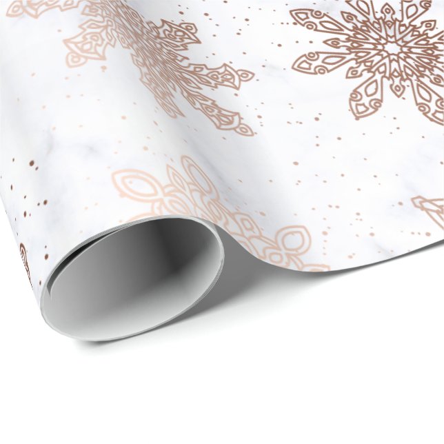 Copper Gold & Marble Snowflake Christmas Pattern Wrapping Paper (Roll Corner)