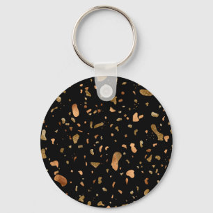 Copper Gold on Black Terrazzo Stone Key Ring