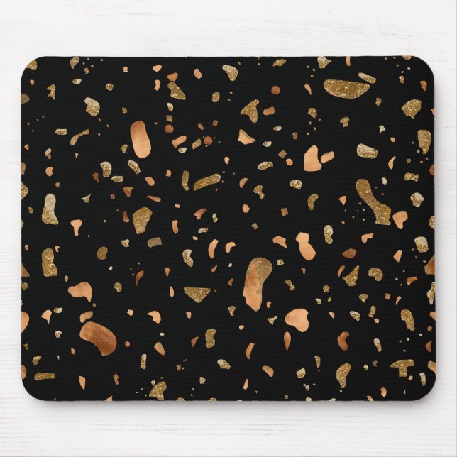 Copper Gold on Black Terrazzo Stone Mouse Mat (Front)