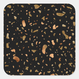 Copper Gold on Black Terrazzo Stone Square Sticker