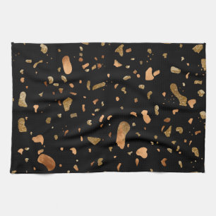 Copper Gold on Black Terrazzo Stone Tea Towel
