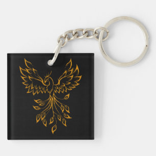 Copper Gold Phoenix Rises on Black  Key Ring