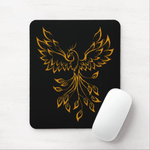 Copper Gold Phoenix Rises on Black  Mouse Mat