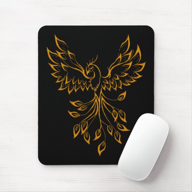 Copper Gold Phoenix Rises on Black  Mouse Mat (With Mouse)