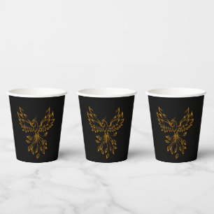 Copper Gold Phoenix Rises on Black Paper Cups