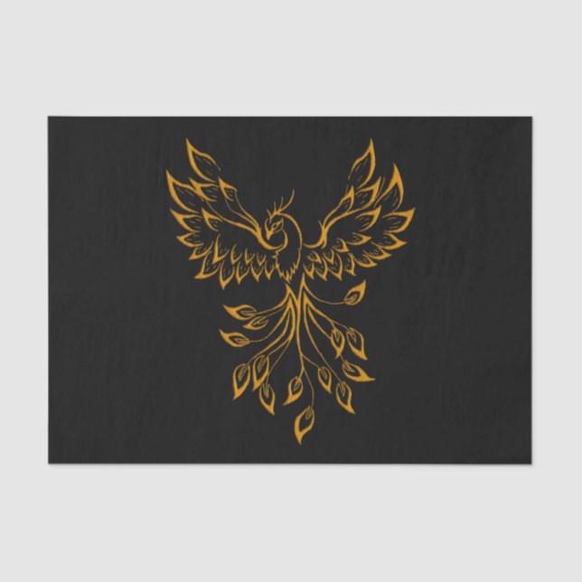 Copper Gold Phoenix Rises on Black  Tissue Paper (Front)