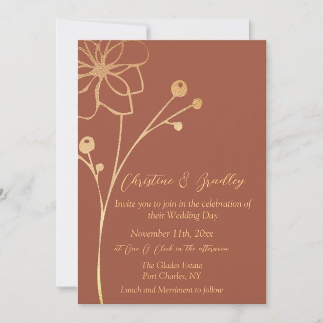 Copper & Gold Photo QR Code Wedding Invitation (Front)