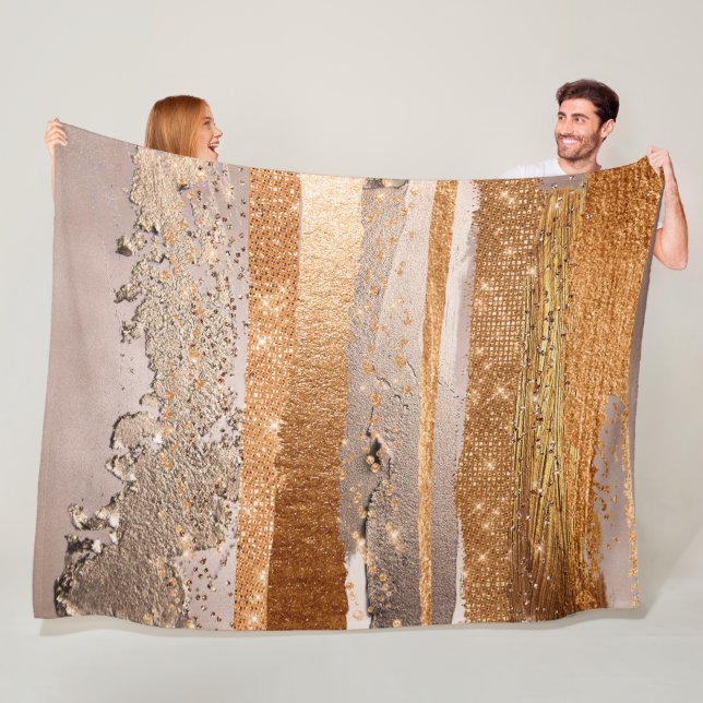 Copper Gold Strokes Glamour Texture Fleece Blanket (In Situ)