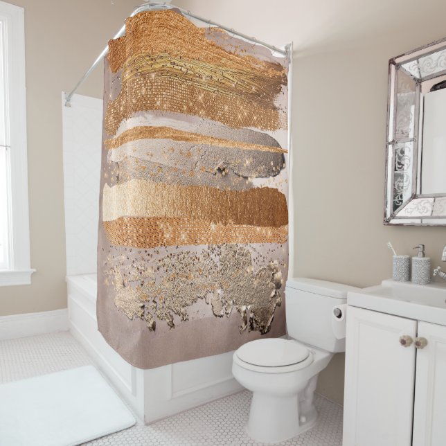 Copper Gold Strokes Glamour Texture Shower Curtain (In Situ)