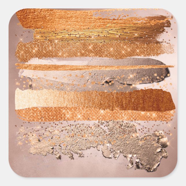 Copper Gold Strokes Glamour Texture Square Sticker (Front)