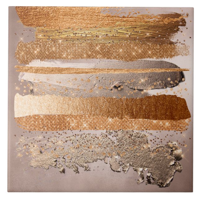 Copper Gold Strokes Glamour Texture Tile (Front)
