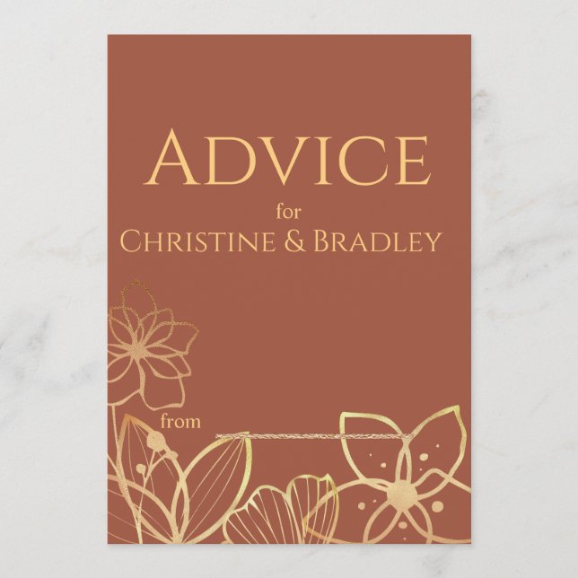 Copper & Gold Wedding  Advice Card (Front)