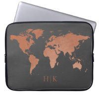 Copper Grey Professional World Map Monogrammed