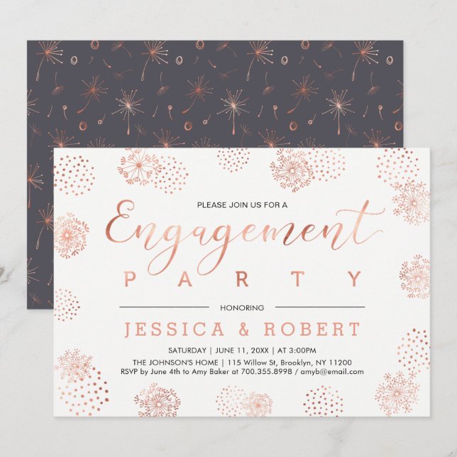 Copper & Grey | Simple Modern Engagement Party Invitation (Front/Back)