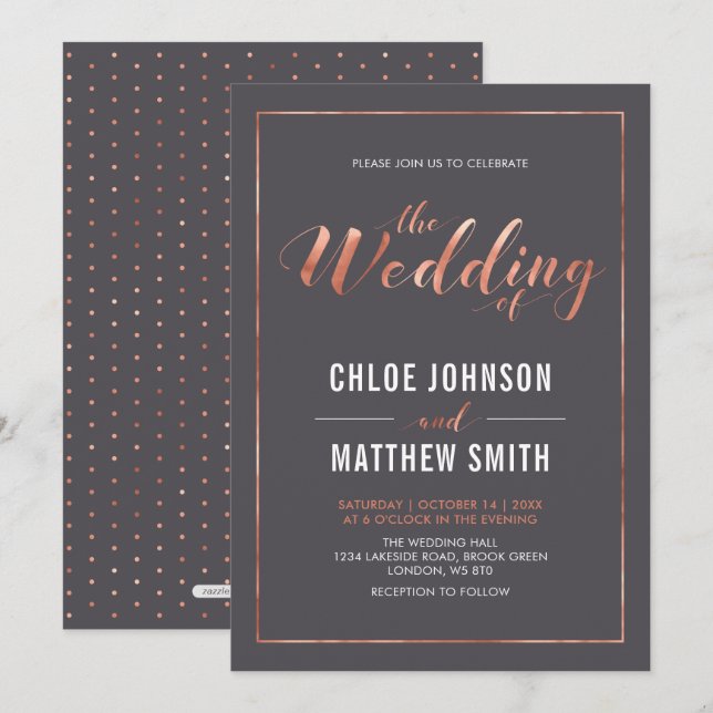 Copper & Grey | Simple Modern Typography Wedding Invitation (Front/Back)