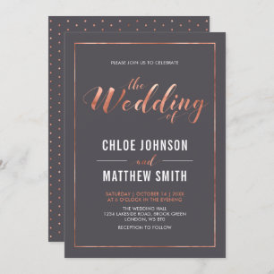Copper & Grey Simple Modern Typography Wedding Invitation