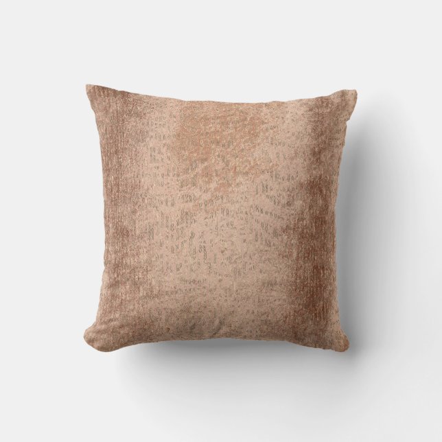 Copper Grungy Rose Gold Lines Metallic  Drops Cushion (Front)