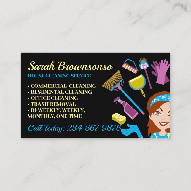 Copper Hair Janitorial Lady House Cleaning Business Card (Front)