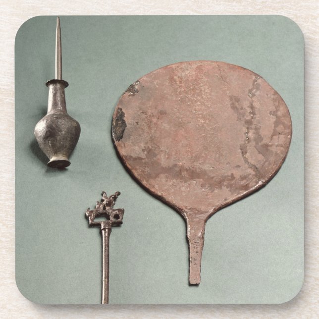 Copper hairpin, collyrium rod with pot and mirror, coaster (Front)