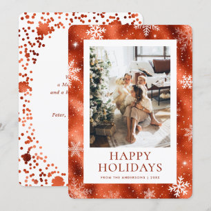 Copper Happy Holidays Snowflake Snow Photo Holiday Card
