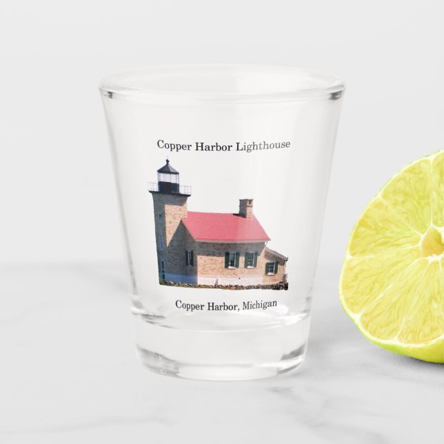 Copper Harbour Lighthouse shot glass (Front)