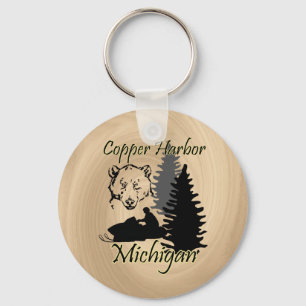 Copper Harbour Michigan Snowmobile Bear Basic 3 Key Ring