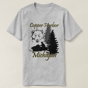 Copper Harbour Michigan Snowmobile Bear Basic Grey T-Shirt