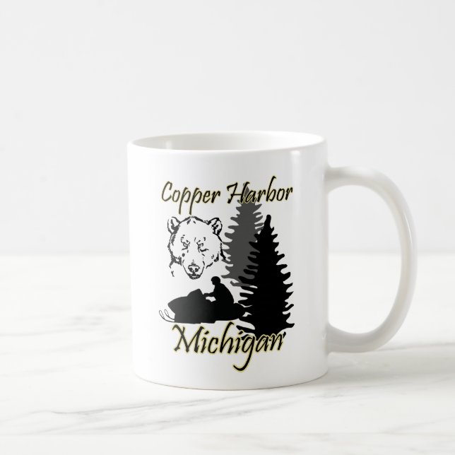 Copper Harbour Michigan Snowmobile Bear Mug (Right)