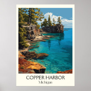Copper Harbour Michigan Vintage Lake Superior Art Poster