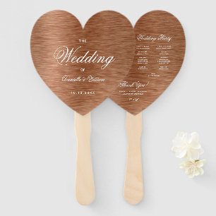 Copper Heart Elegant White Script Wedding Program Hand Fan