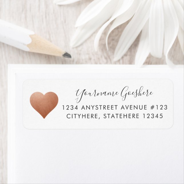 Copper Heart Rust Colour Wedding Return Address (Insitu)